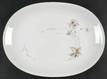 Sepia (White, Platinum Trim) 16" Oval Serving Platter