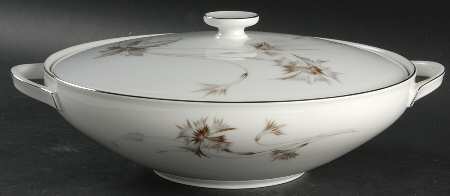 Sepia (White, Platinum Trim) Round Covered Vegetable by Heinrich - H&C