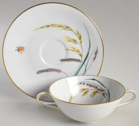 Sommer (Coupe, Smooth, Gold Trim) Flat Cream Soup Bowl & Saucer Set