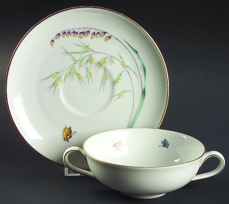 Sommer (Coupe, Smooth, Gold Trim) Flat Cream Soup Bowl & Saucer Set