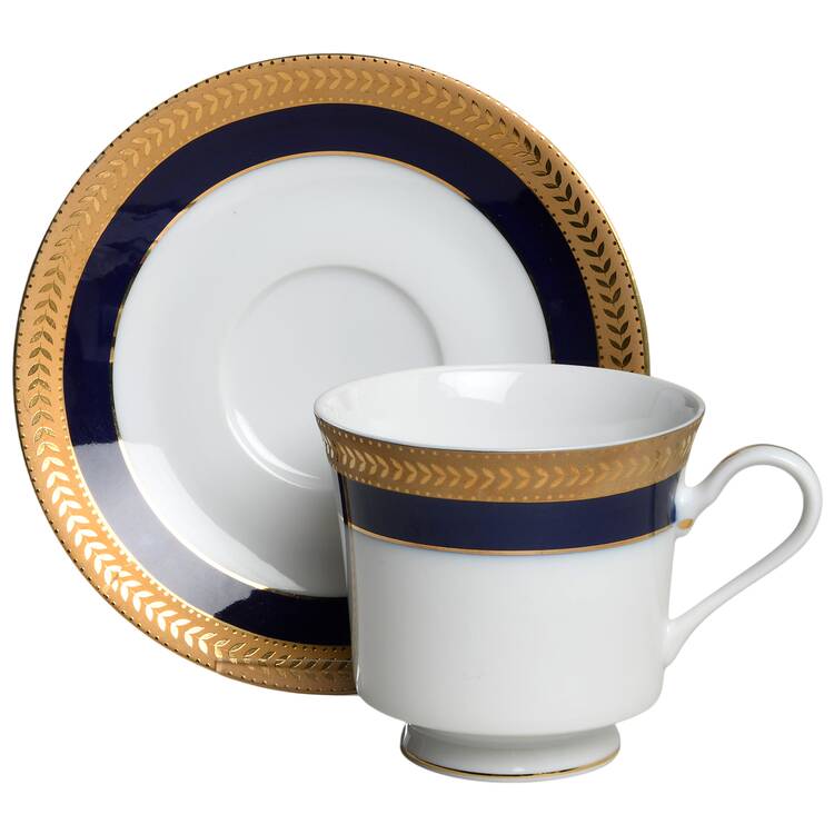 Cobalt Forum Footed Cup & Saucer Set
