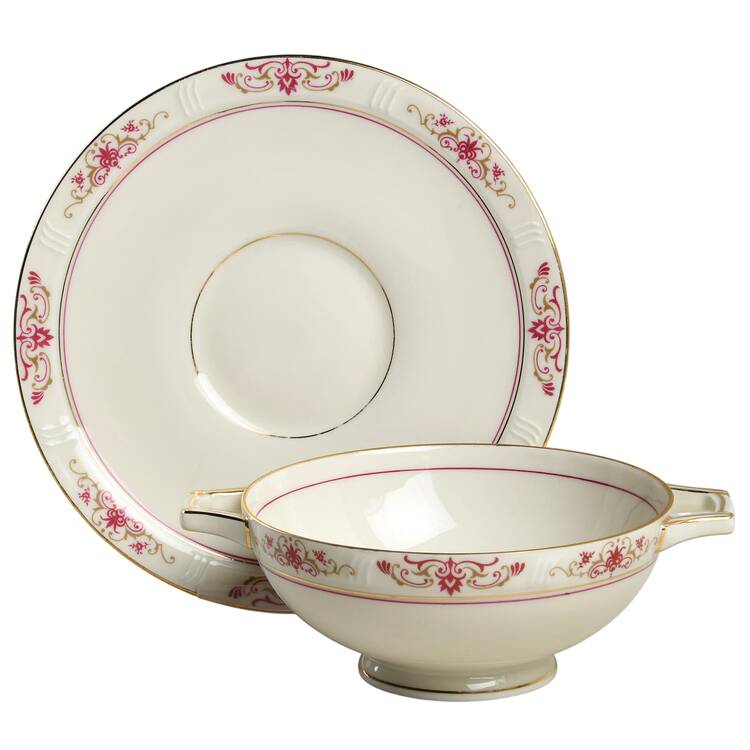 Garnet Footed Cream Soup Bowl & Saucer Set