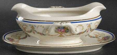 La Boheme Blue Gravy Boat with Attached Underplate