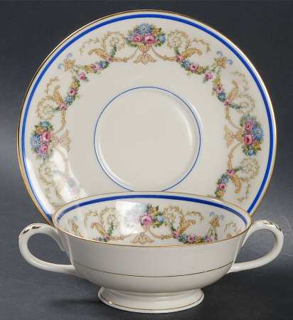 La Boheme Blue Footed Cream Soup Bowl & Saucer Set
