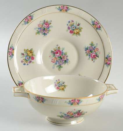 Parisian Chintz Footed Cream Soup Bowl & Saucer Set