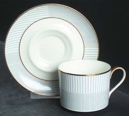 Lateral Stripes Blue Flat Cup & Saucer Set