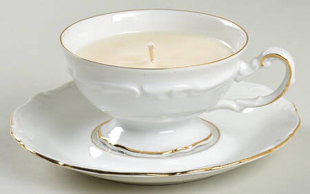 Margaret (Gold Trim) Scented Cup & Saucer Candle-Lavender  HC