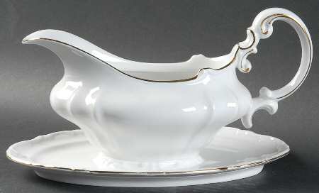 Margaret (Gold Trim) Gravy Boat with Attached Underplate