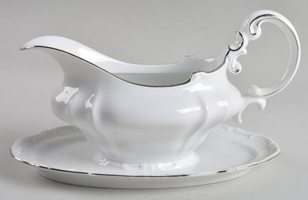 Margaret (Platinum Trim) Gravy Boat with Attached Underplate