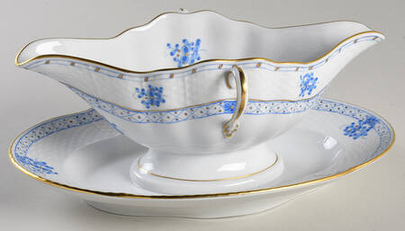 Blue Garden (Wb) Gravy Boat with Attached Underplate