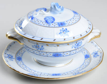 Blue Garden (Wb) Cream Soup Bowl & Saucer Set with Lid