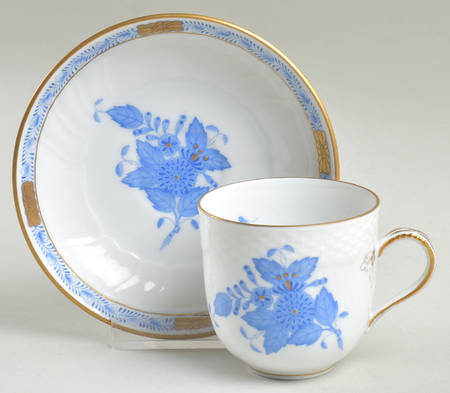 Chinese Bouquet Blue (AB) Flat Demitasse Cup & Saucer Set