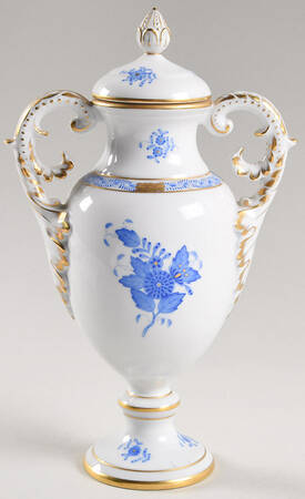 Chinese Bouquet Blue (AB) Footed Urn with Lid