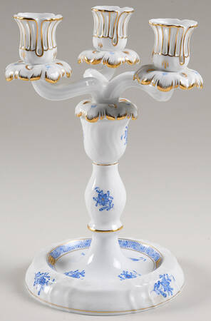 Chinese Bouquet Blue (AB) Three Light Candlestick