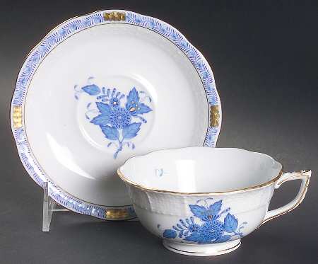 Chinese Bouquet Blue (AB) Footed Cup & Saucer Set