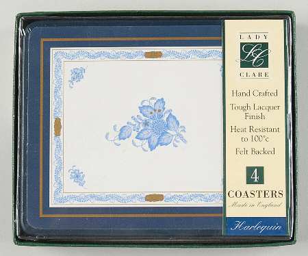 Chinese Bouquet Blue (AB) Rectangular Wood Felt Back Coaster - Set of 4