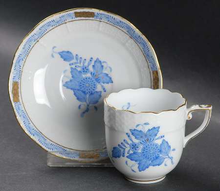 Chinese Bouquet Blue (AB) Flat Demitasse Cup & Saucer Set