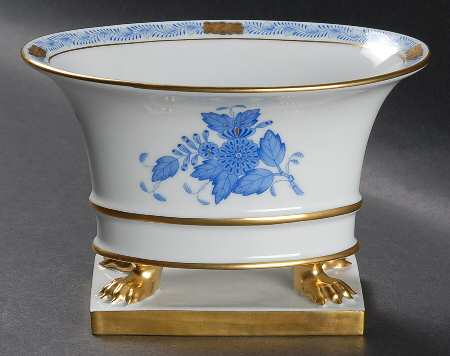Chinese Bouquet Blue (AB) 4" Oval Footed Urn