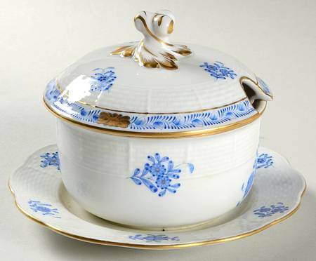 Chinese Bouquet Blue (AB) Jam/Jelly & Lid w/Attached Underplate