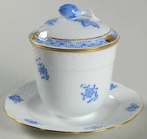 Chinese Bouquet Blue (AB) Jam/Jelly & Lid w/Attached Underplate