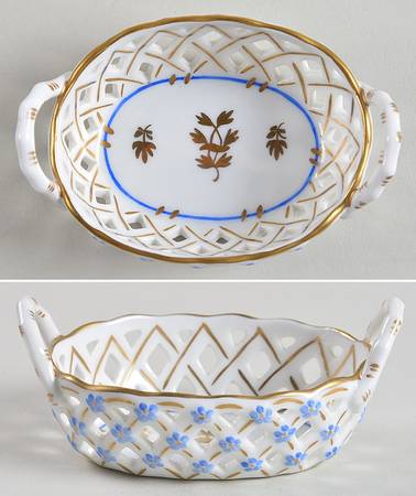 Chinese Bouquet Blue (AB) Small-Handled Open Weave Basket