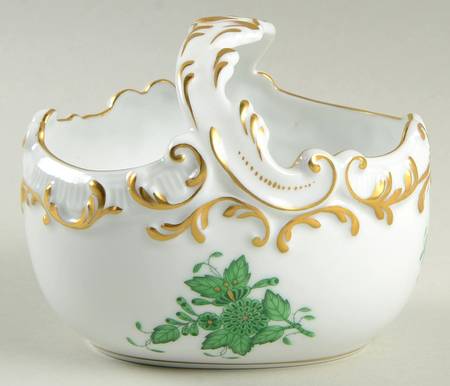 Chinese Bouquet Green (AV) Small Oval Basket with Handle