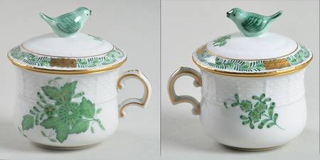 Chinese Bouquet Green (AV) 2 Pc Pot de Creme w/Lid & Base