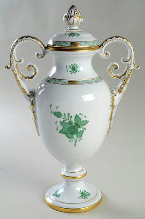 Chinese Bouquet Green (AV) 12" Footed Covered Vase