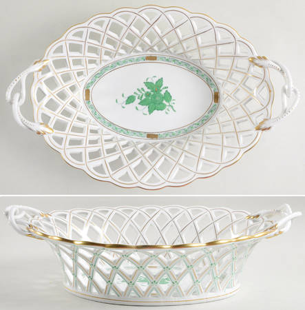Chinese Bouquet Green (AV) 13" Oval Basin