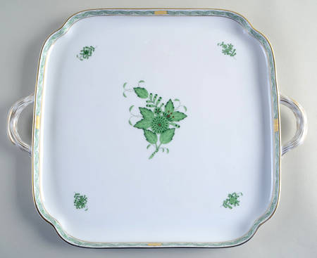 Chinese Bouquet Green (AV) 12" Handled Square Tray