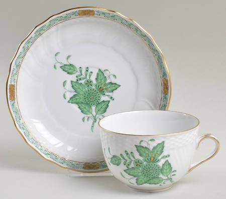 Chinese Bouquet Green (AV) Flat Cup & Saucer Set