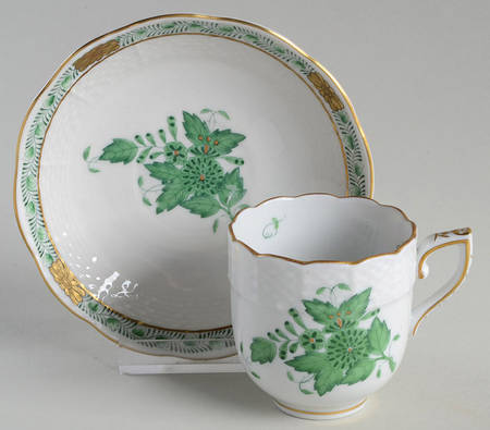 Chinese Bouquet Green (AV) Flat Demitasse Cup & Saucer Set
