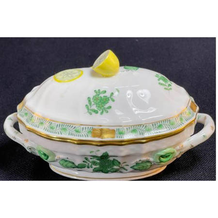 Chinese Bouquet Green (AV) Oval Bon Bon & Lid