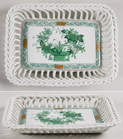 Chinese Bouquet Green (AV) 7" Rectangular Open Weave Basket