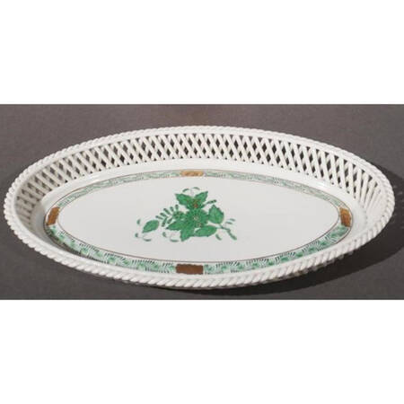 Chinese Bouquet Green (AV) 10" Oval Open Weave Basket