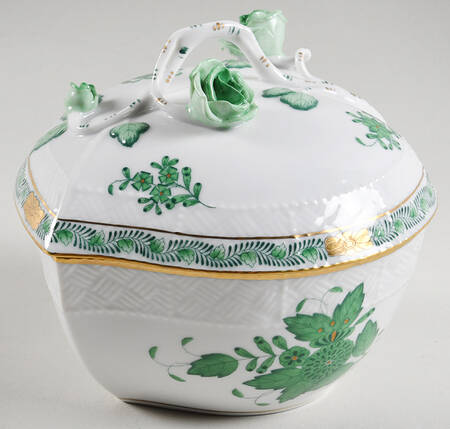 Chinese Bouquet Green (AV) 5" Heart Shape Bon Bon & Lid