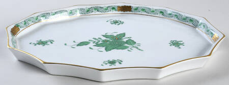 Chinese Bouquet Green (AV) 9" Scalloped Tray by Herend