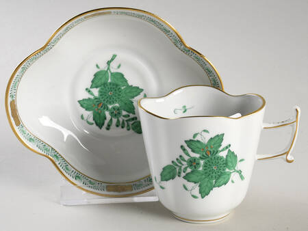 Chinese Bouquet Green (AV) Flat Demitasse Cup & Saucer Set