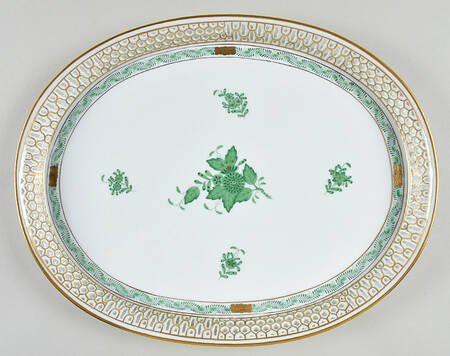Chinese Bouquet Green (AV) 13" Pierced Oval Tray