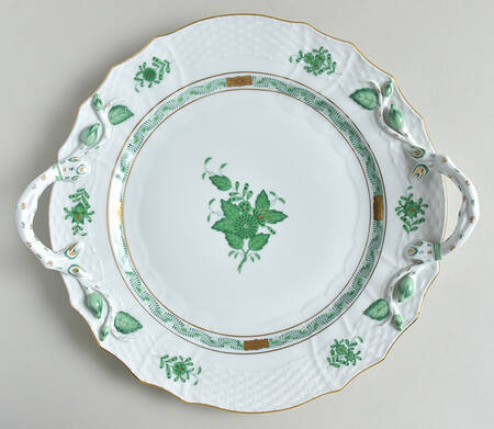 Chinese Bouquet Green (AV) 12" Handled Chop Plate (Round Platter)