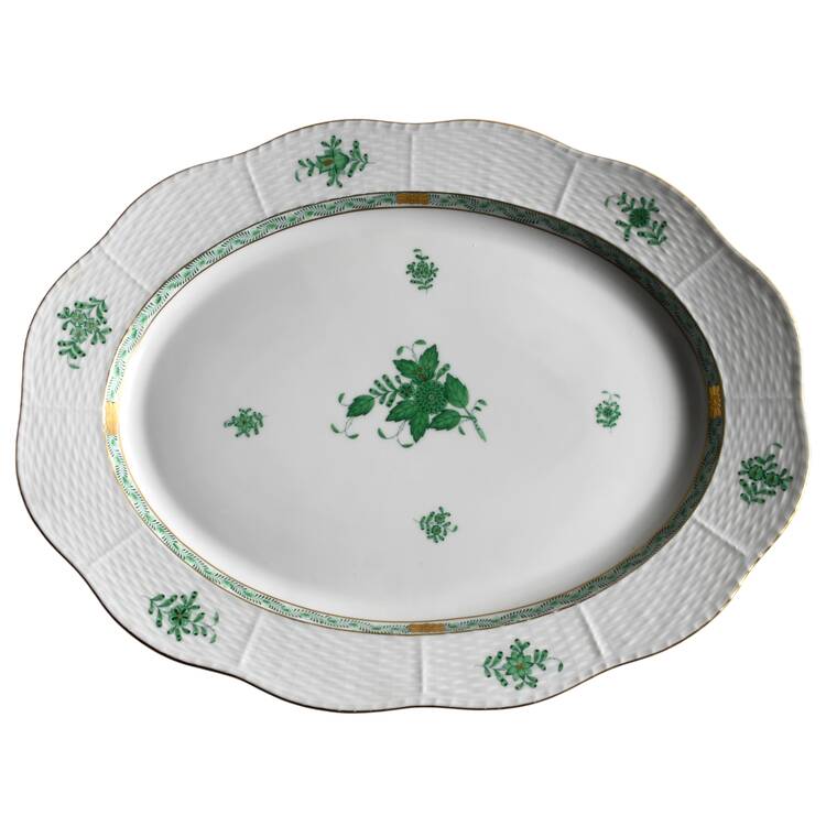 Chinese Bouquet Green (AV) 16" Oval Serving Platter