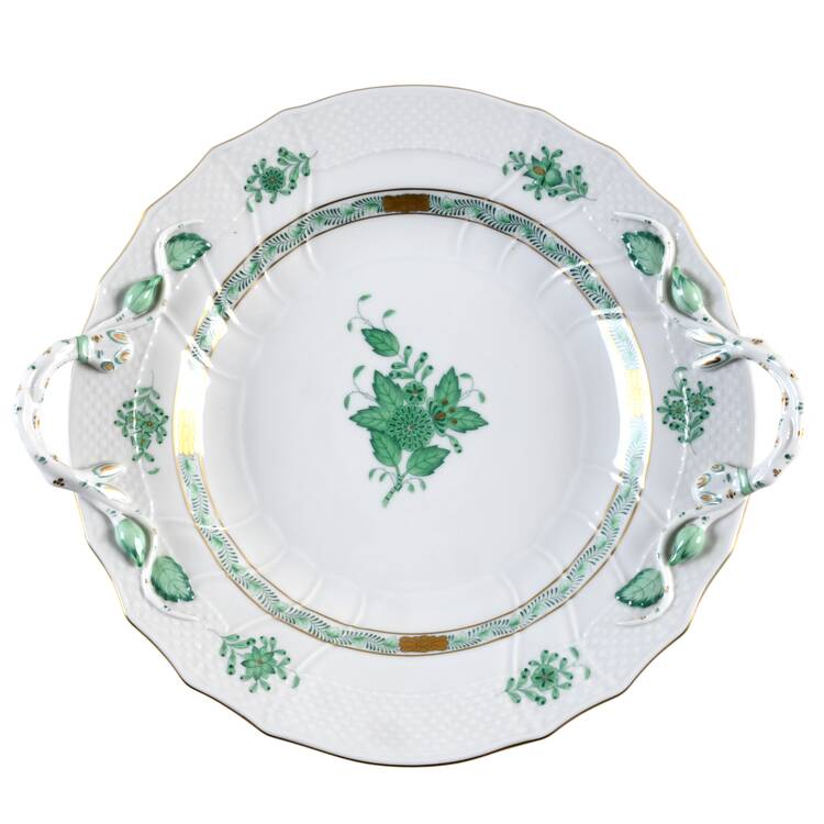 Chinese Bouquet Green (AV) Handled Cake Plate by Herend