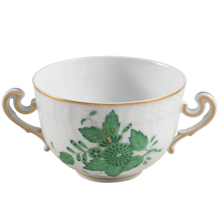 Chinese Bouquet Green (AV) Flat Cream Soup Bowl