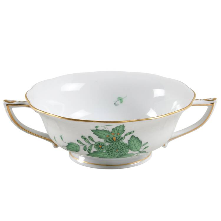 Chinese Bouquet Green (AV) Footed Cream Soup Bowl by Herend