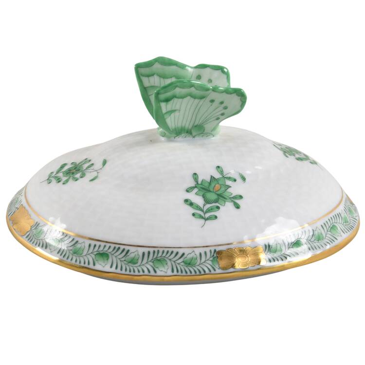 Chinese Bouquet Green (AV) Lid for 4" Oval Bon Bon
