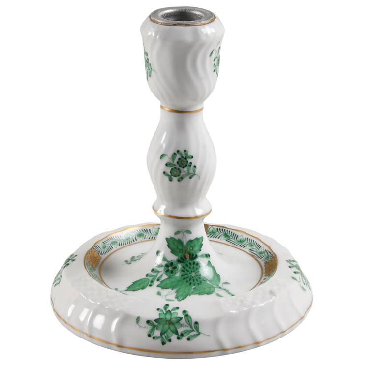 Chinese Bouquet Green (AV) 5" Candlestick W/Wire Hole