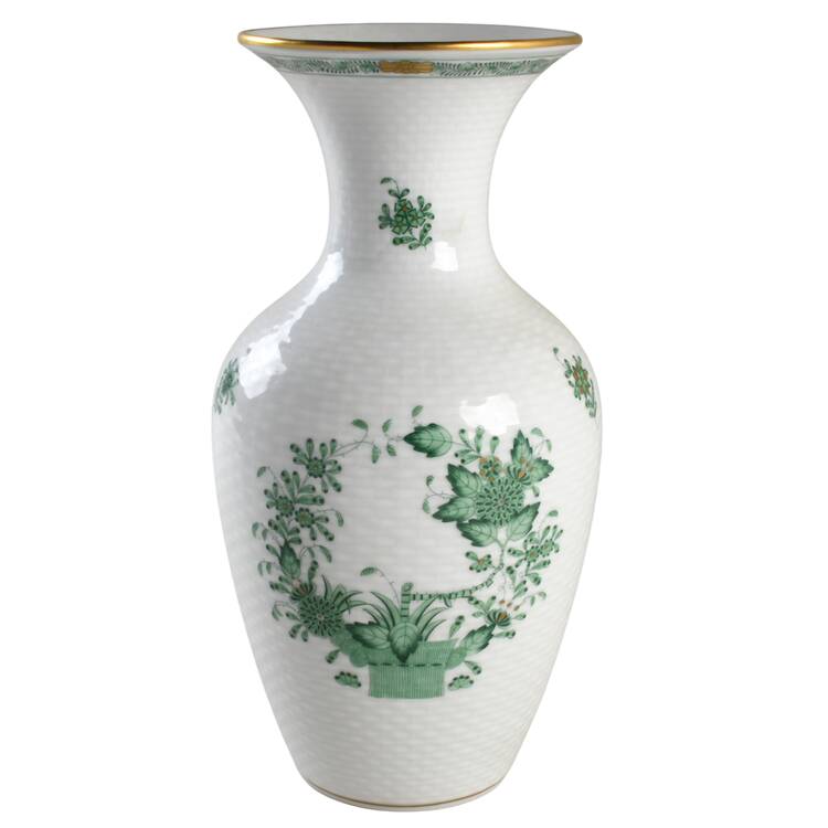 Chinese Bouquet Green (AV) 10" Flared Vase