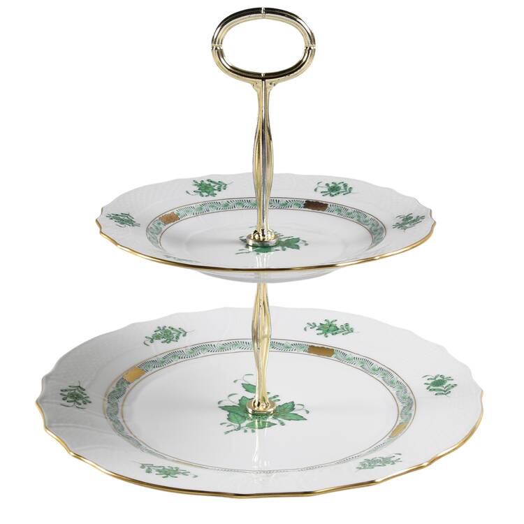 Chinese Bouquet Green (AV) 6 5/8"-10"  2 Tiered Serving Tray (Dp, Sp) HC