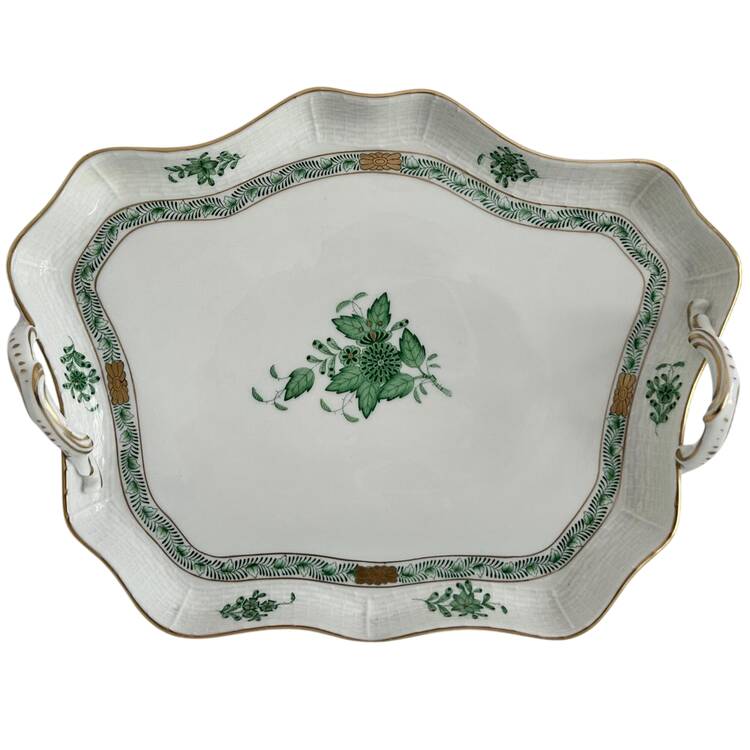 Chinese Bouquet Green (AV) 11" Handled Oblong Tray