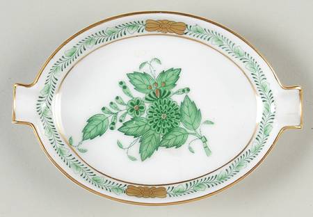 Chinese Bouquet Green (AV) 3" Oval Ashtray with Lips by Herend